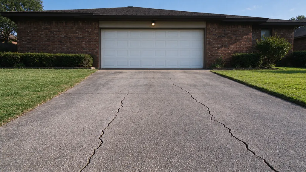Asphalt driveway with a few long separate cracks