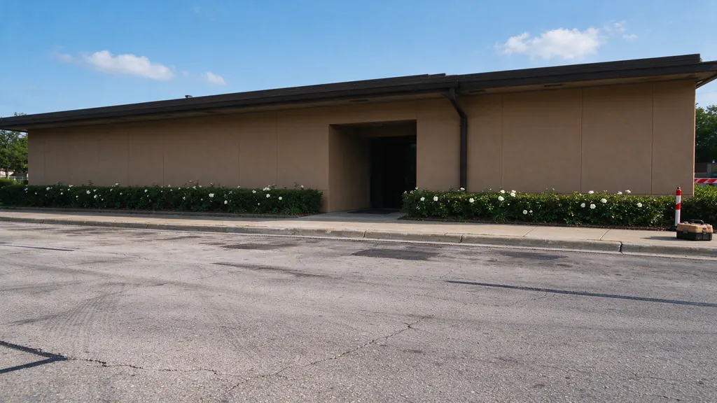 Asphalt entrance at a small commercial building in the Pasadena area