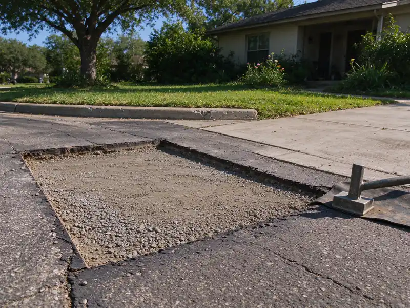Asphalt removed inside a rectangular patch outline