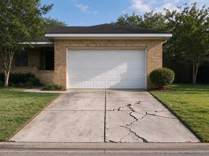 Before: badly cracked driveway panel
