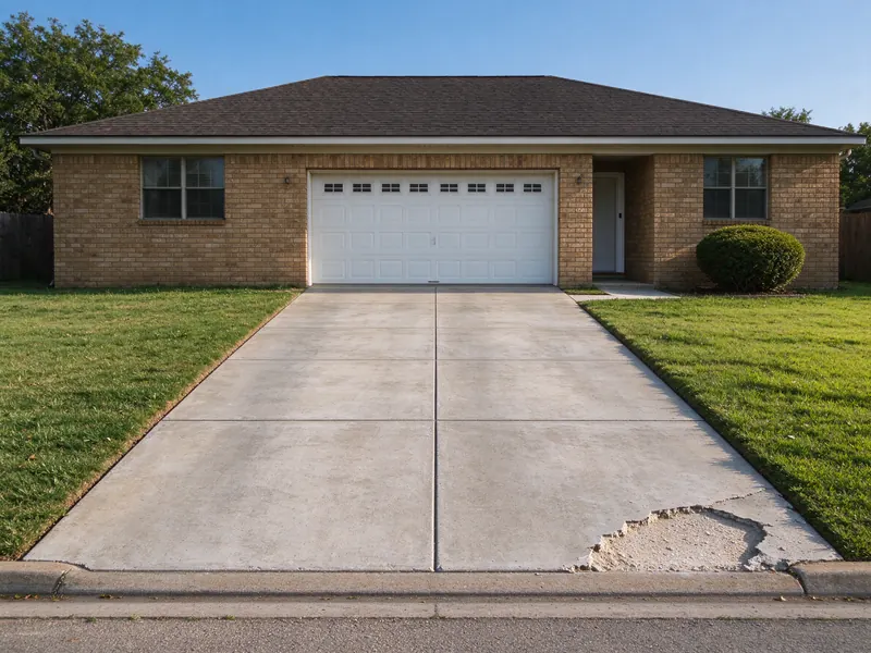 Before: concrete driveway panel with a broken corner
