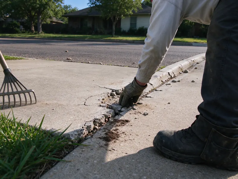 Broken edge where a driveway meets its apron