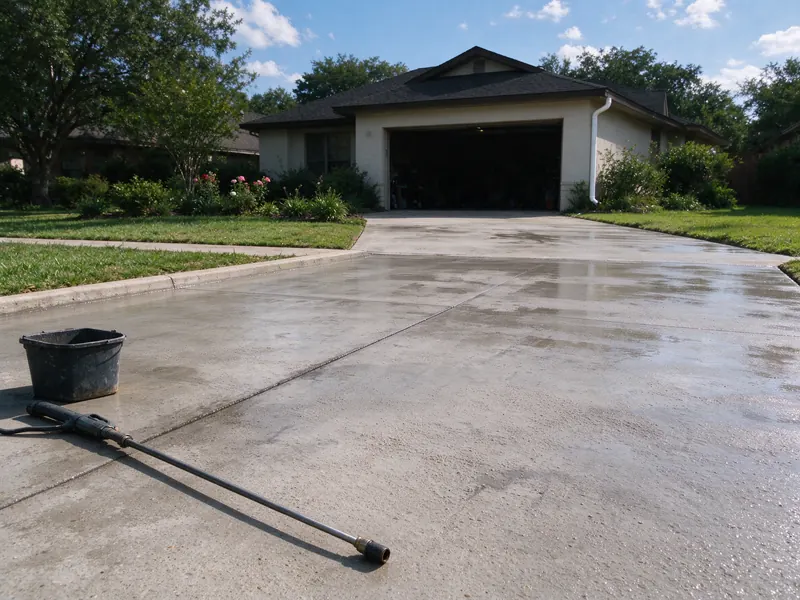 Cleaned and roughened concrete ready for resurfacing