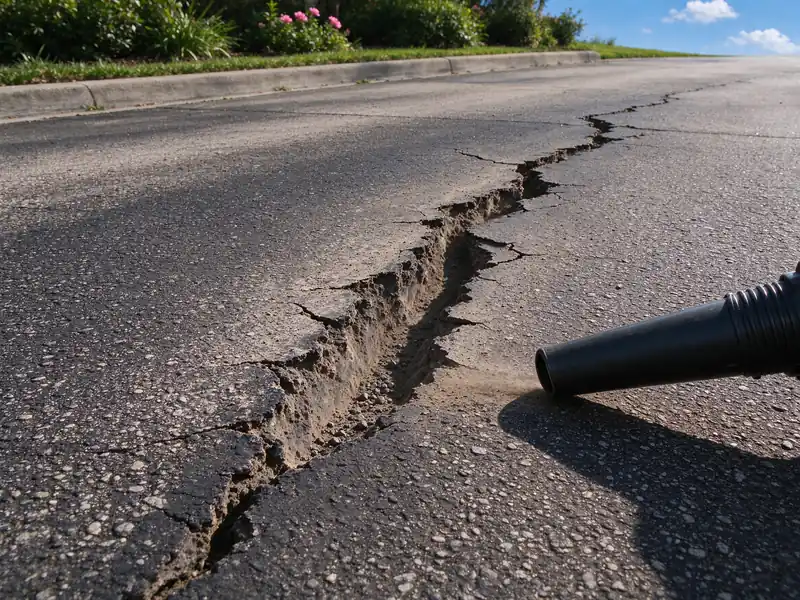 Cleaned asphalt crack ready for sealing