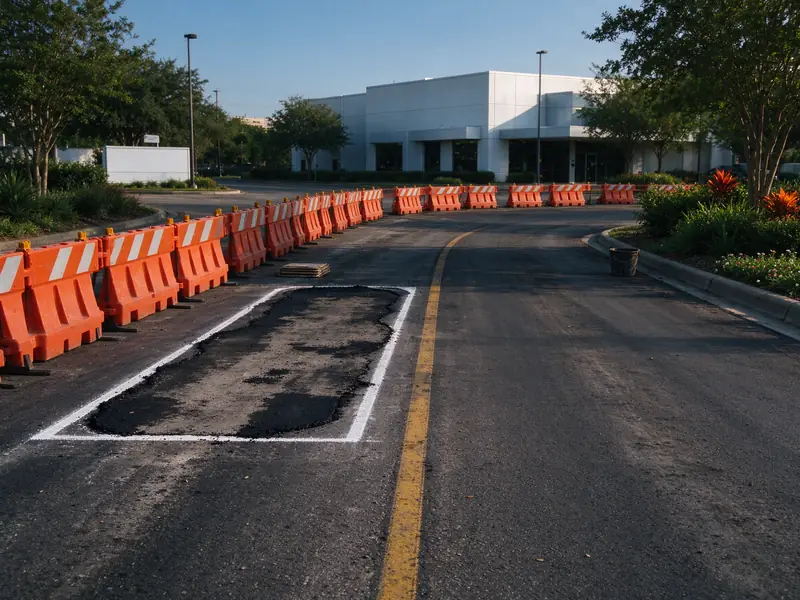 Commercial entrance repair with one lane kept open
