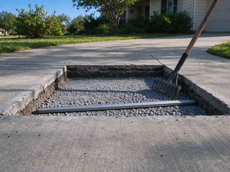 Compacted base in an open driveway panel