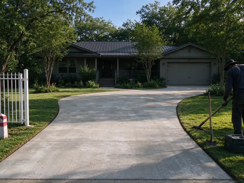 Completed concrete driveway replacing a gravel drive