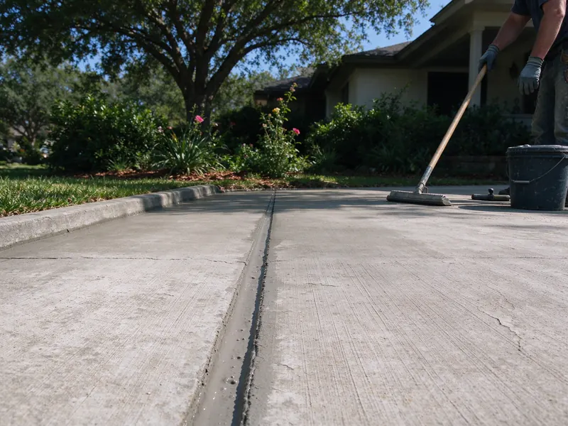 Completed sealant in a concrete driveway joint