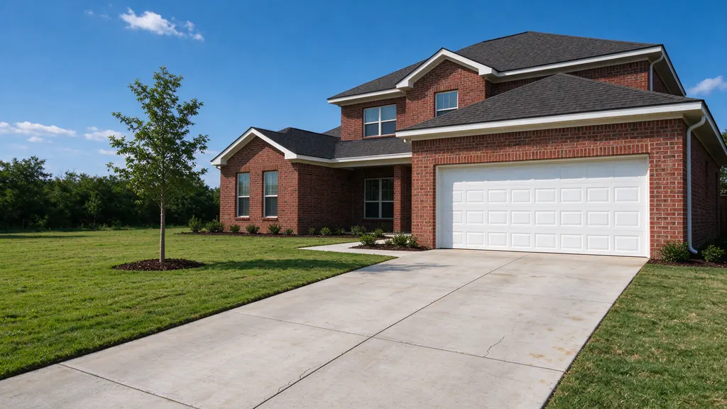 Concrete driveway at a two-story brick home in the Bellaire area