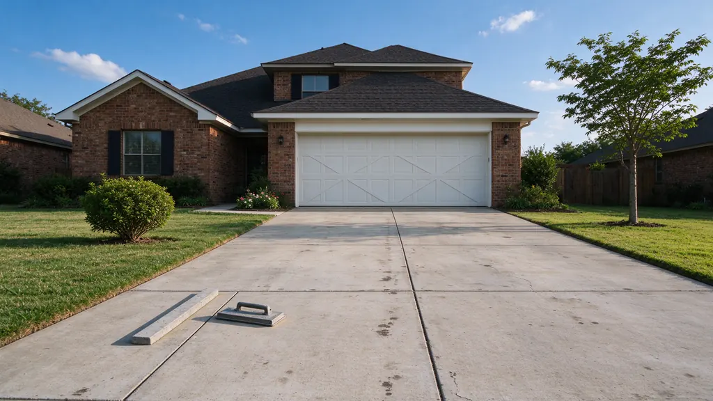 Concrete driveway at a two-story brick home in the Cypress area
