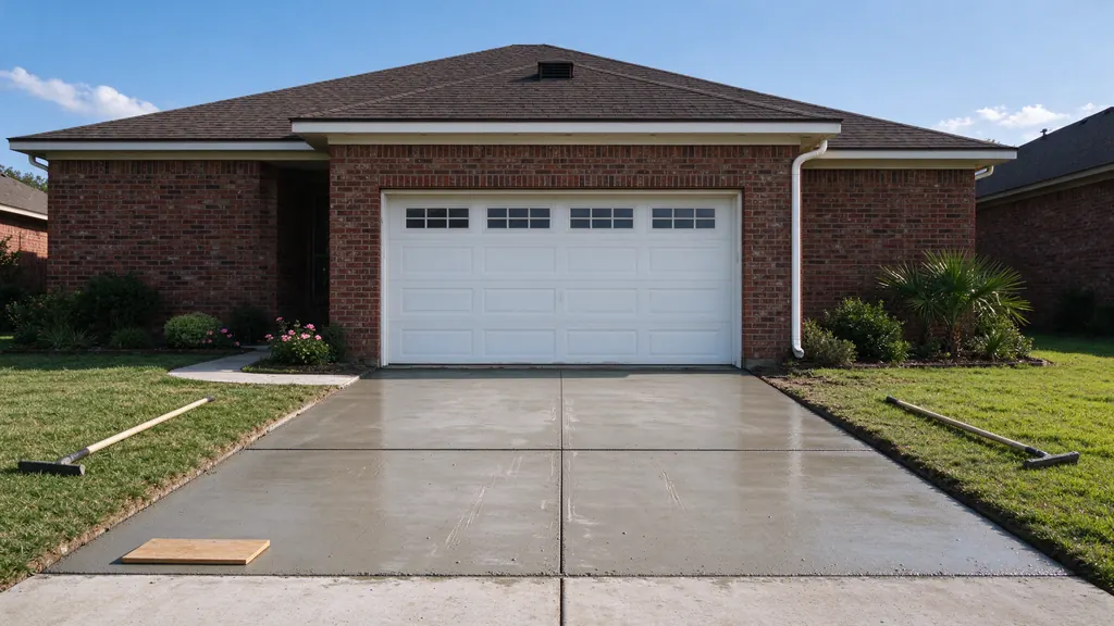 Concrete driveway meeting a garage threshold in the Katy area