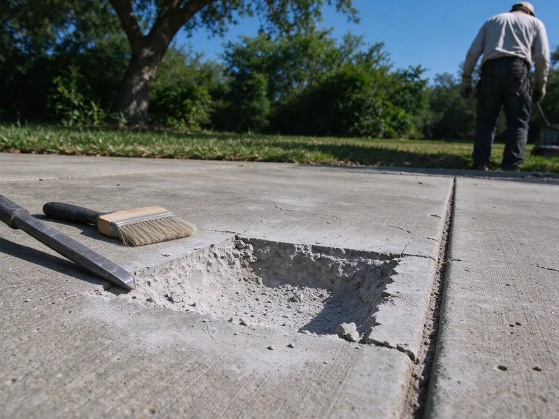 Damaged concrete removed to sound edges for a localized repair