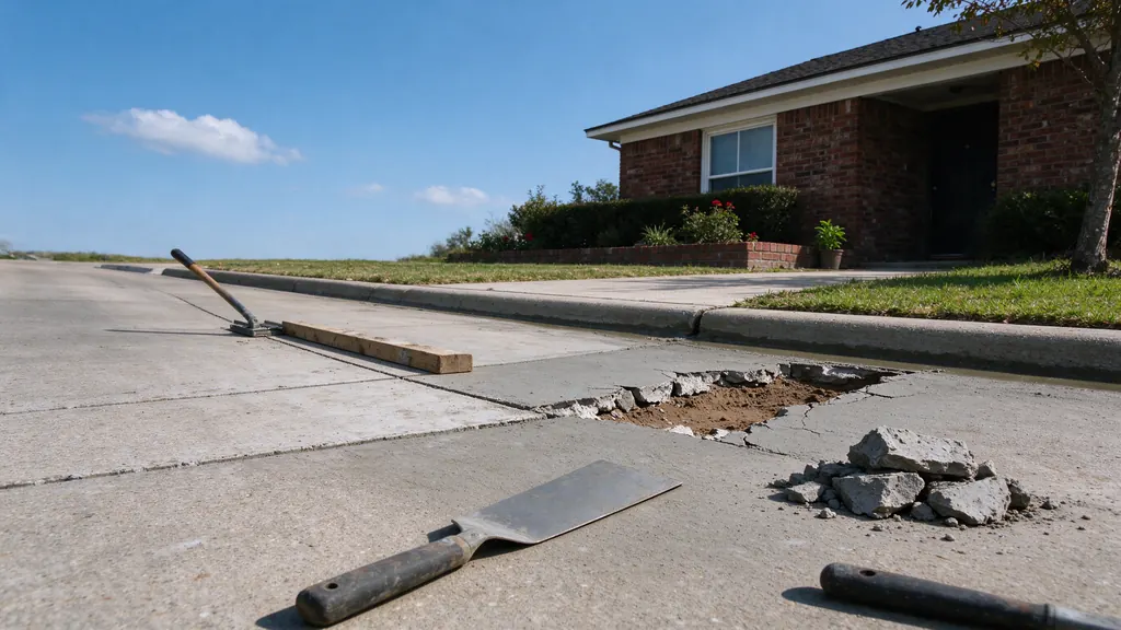 Driveway apron with a broken edge at the street gutter