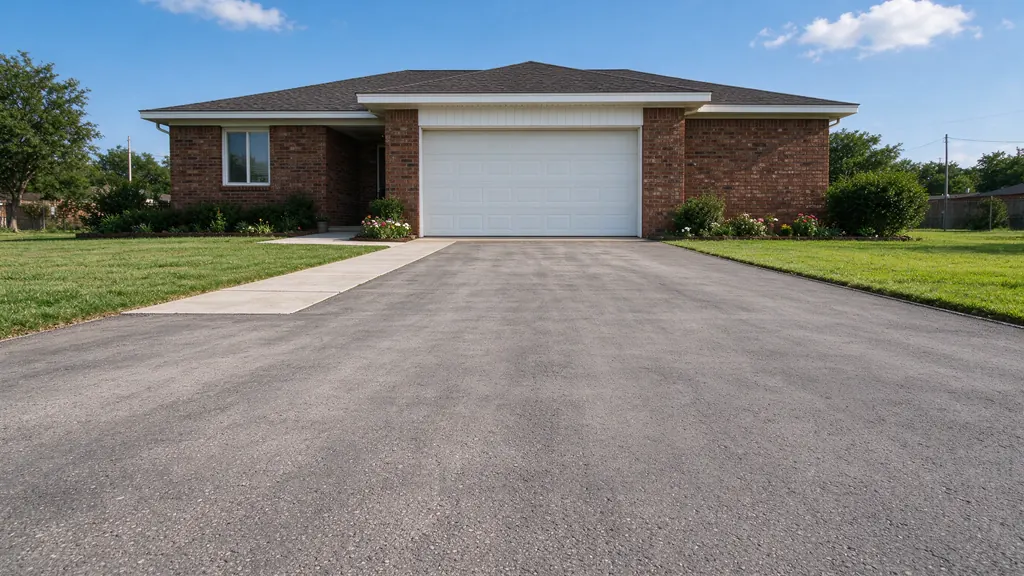 Faded but sound asphalt driveway before sealcoating