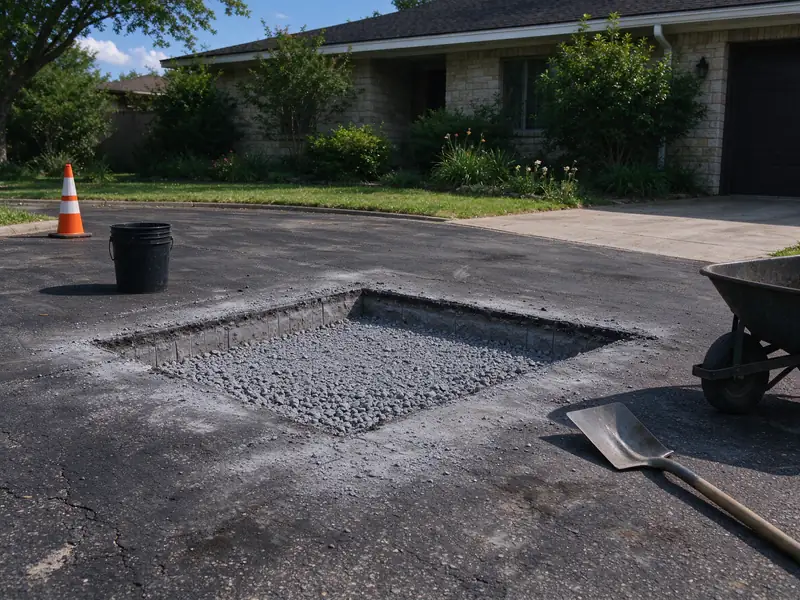 Failed asphalt removed to a rectangular opening