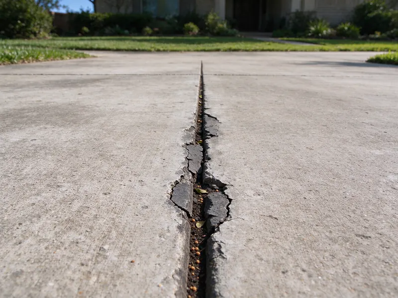 Failed filler in a concrete driveway joint