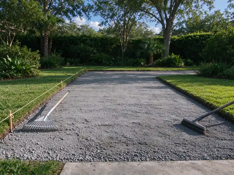 Graded gravel base for an asphalt driveway