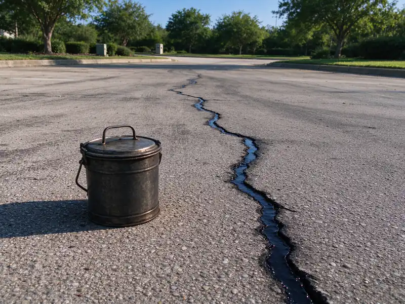 Hot sealant poured into an asphalt crack