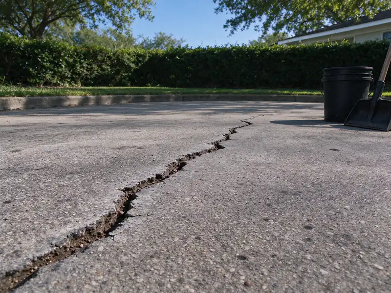 Isolated crack in an asphalt driveway