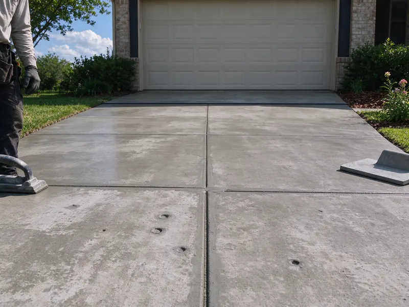 Leveled driveway panels with filled access holes