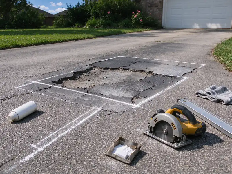Marked outline around failed asphalt
