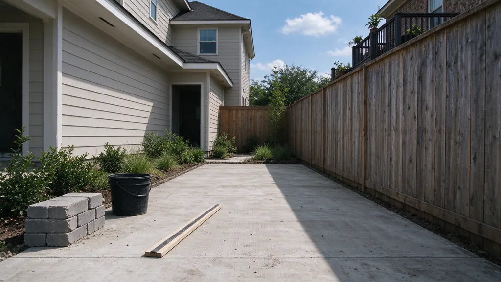 Narrow concrete driveway on a compact lot in the West University Place area
