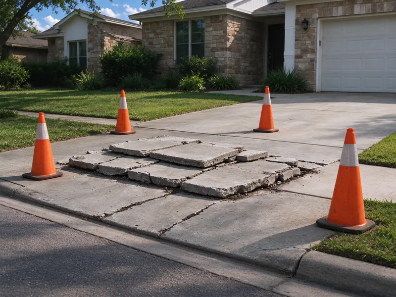 Old driveway concrete stacked after removal