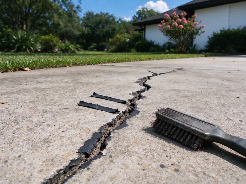 Old filler removed from a driveway crack