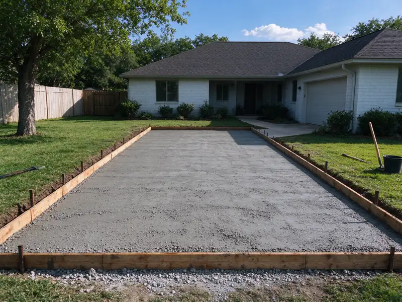 Prepared base inside driveway forms