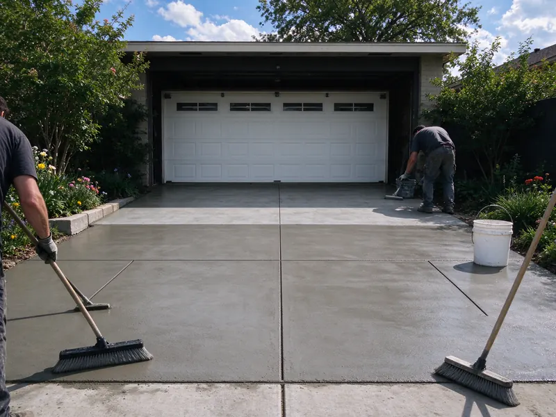 Resurfaced concrete driveway with joints restored