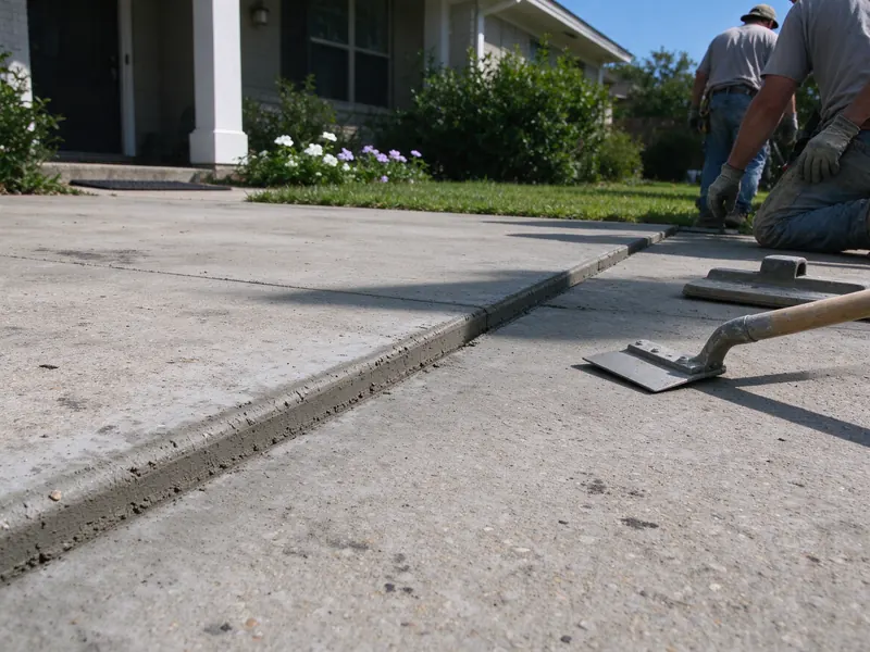 Settled driveway panel edge sitting below its neighbor