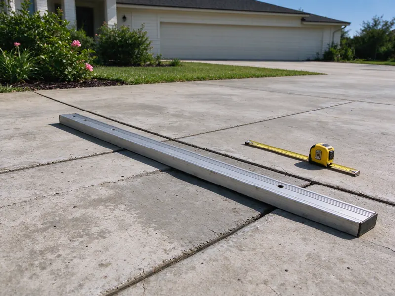 Straightedge spanning a sunken driveway panel