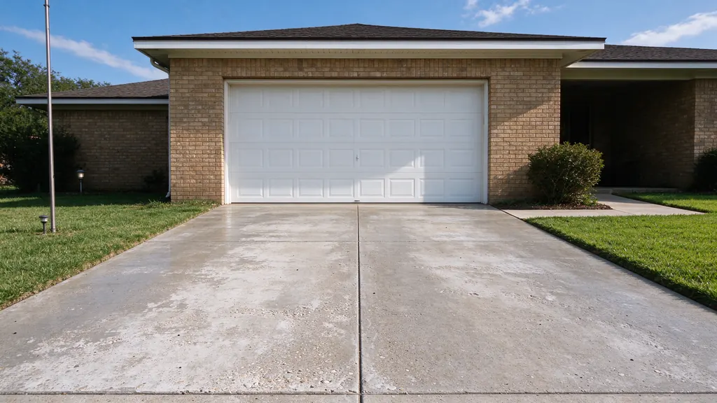 Worn concrete driveway surface with level, intact panels